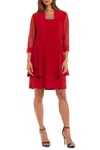 R & M Richards 3/4 Sleeve Embellished Jacket & Dress Set In Red In Red
