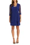 R & M Richards Petites Womens 2pc Shimmer Dress With Cardigan In Blue