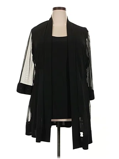 Pre-owned R & M Richards 3/4 Sleeve Top Black Plunge Neckline Tops