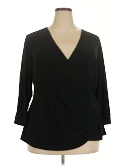 Pre-owned R & M Richards 3/4 Sleeve Top Black Plunge Neckline Tops