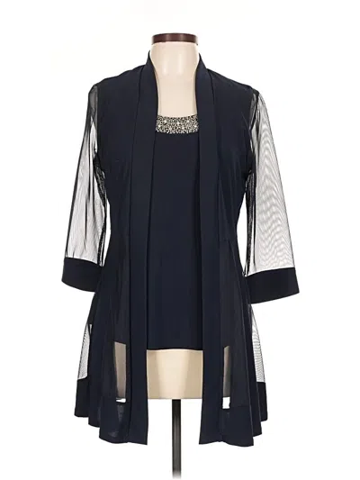 R & M Richards 3/4 Sleeve Top Blue Crew Neck Tops