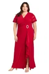 R & M Richards 3409w Plus Size Long Ruffle Slit Formal Dress In Red