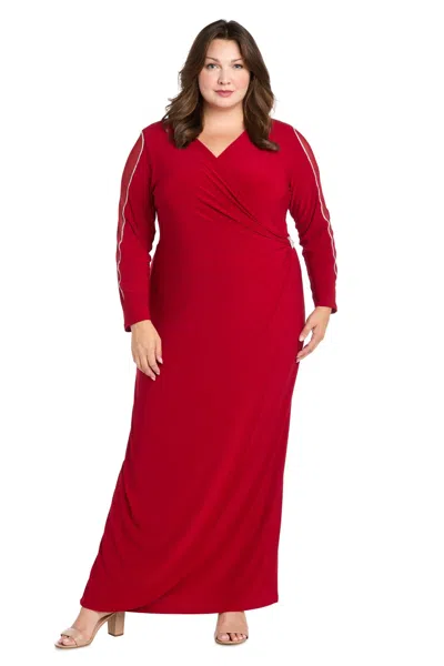 R & M Richards 3411w Plus Size Long Sleeve Formal Evening Dress In Red