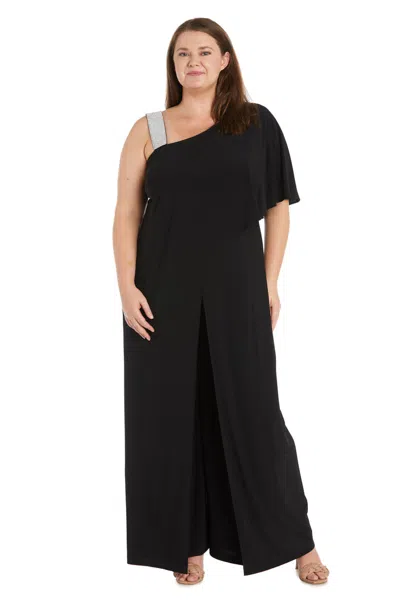 R & M Richards 3420w Long Plus Size Overlay Formal Jumpsuit In Black