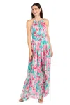 R & M Richards Women's Floral-print Halter Gown In Pink