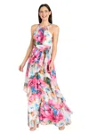 R & M Richards 3428 Long Ruffle Floral A Line Formal Dress In Multi