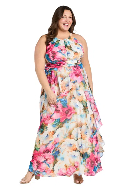 R & M Richards 3428w Long A Line Floral Plus Size Formal Dress In Multi