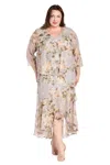 R & M Richards 3436w Plus Size Mother Of The Bride Printed High Low Dress In Black