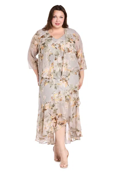 R & M Richards 3436w Plus Size Mother Of The Bride Printed High Low Dress In Black