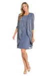 R & M Richards 3437p Short Two Piece Petite Cocktail Jacket Dress In Blue