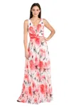 R & M Richards 3450 Long Printed Formal A Line Maxi Dress In Pink