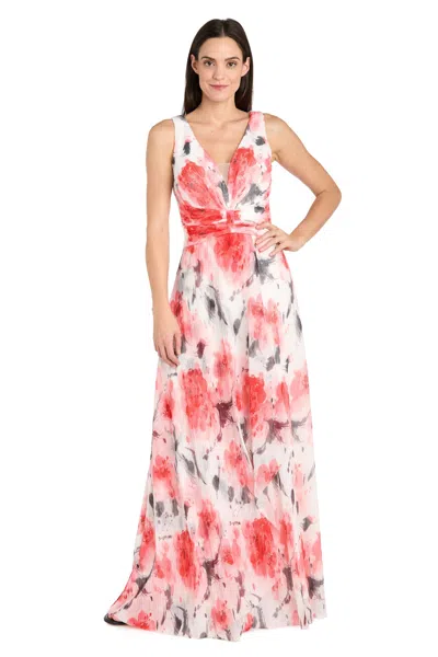 R & M Richards 3450 Long Printed Formal A Line Maxi Dress In Pink