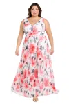 R & M Richards 3450w Long Printed Plus Size Maxi Dress In Pink