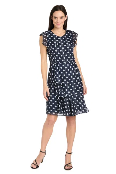 R & M Richards 3453 Short Ruffle Polka Dot Cocktail Dress In Multi