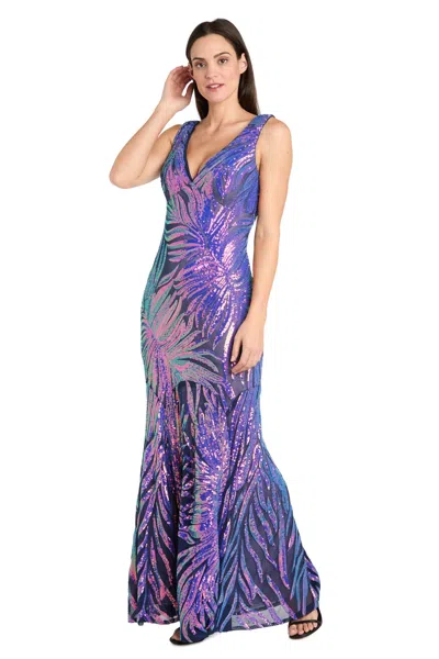 R & M Richards 3455 Long Fitted Formal Sequin Prom Dress In Purple