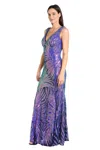 R & M Richards 3455p Long Fitted Formal Petite Sequin Dress In Purple