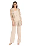 R & M Richards 3460 Long Formal Sequin Jacket Pant Suit In Gold