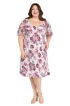 R & M Richards 3467w Plus Size Short Cocktail Floral Print Dress In Purple