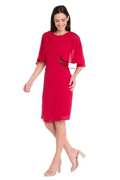 R & M Richards 3474 Short Mother Of The Bride Beaded Cape Cocktail Dress In Red