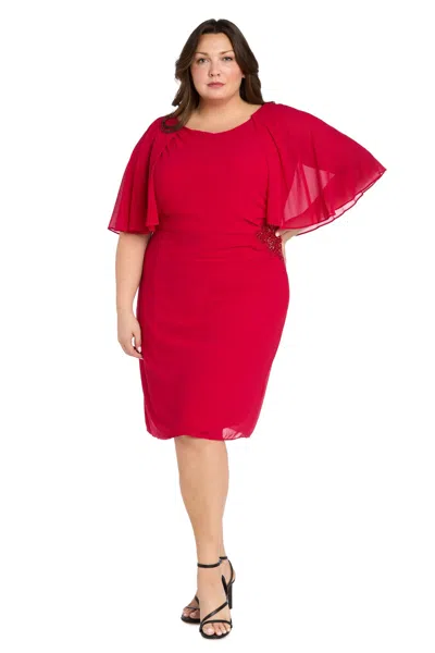 R & M Richards 3474w Plus Size Short Cocktail Cape Dress In Red