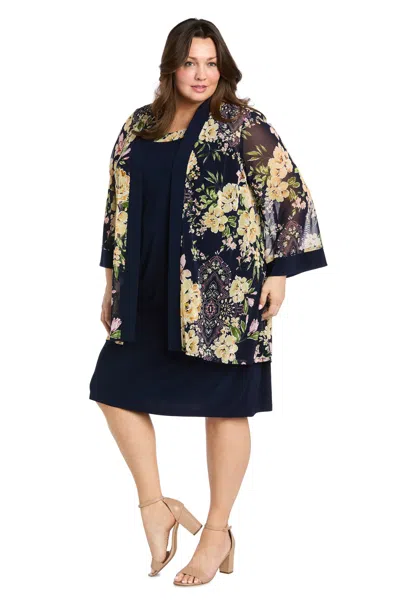 R & M Richards 3482w Two Piece Short Plus Size Floral Jacket Dres In Blue