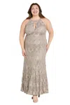 R & M Richards 3495w Formal Long Fitted Plus Size Lace Dress In Neutral