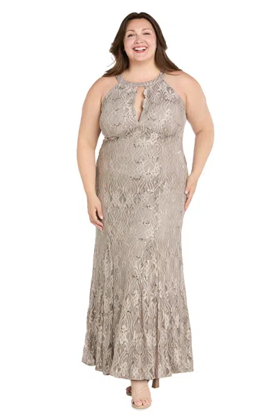 R & M Richards 3495w Formal Long Fitted Plus Size Lace Dress In Neutral