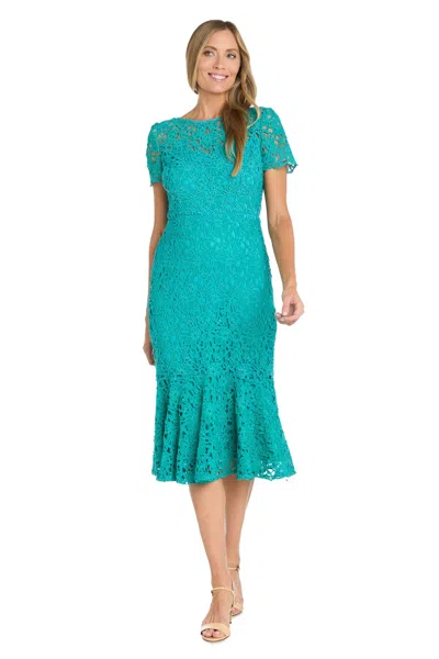 R & M Richards 3498 Short Fitted Lace Midi Length Cocktail Dress In Green