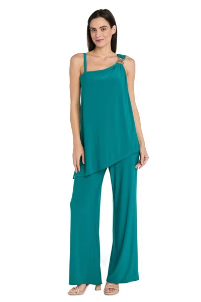 R & M Richards Plus Size Asymmetric Overlay Jumpsuit In Green