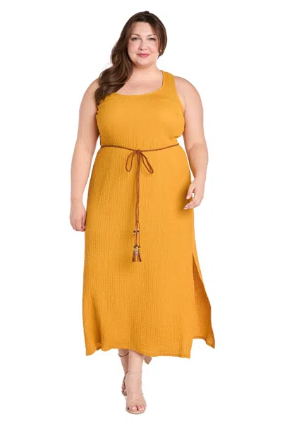 R & M Richards 3534w Beaded Plus Size Long Formal Dress In Yellow