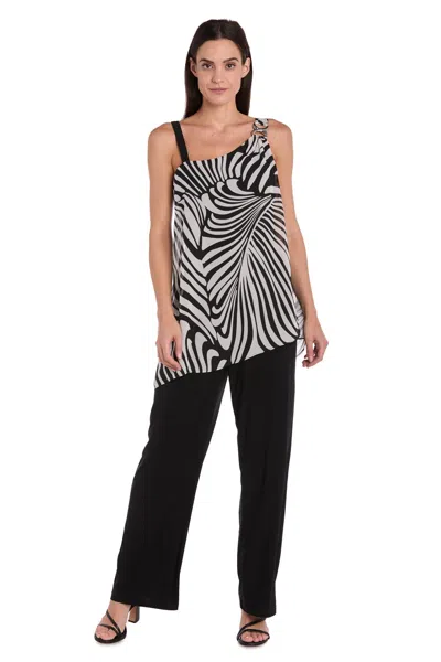 R & M Richards 3551p Long Print Formal Petite Jumpsuit In Black