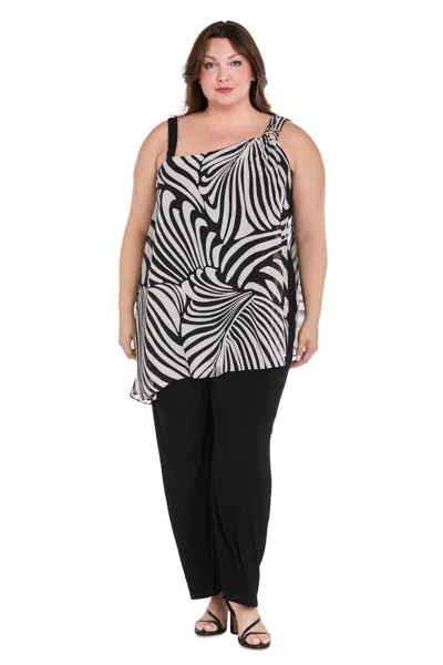 R & M Richards 3551w Fitted Long Formal Print Plus Size Jumpsuit In Brown