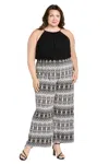 R & M Richards 3555w Long Formal Printed Plus Size Jumpsuit In Black