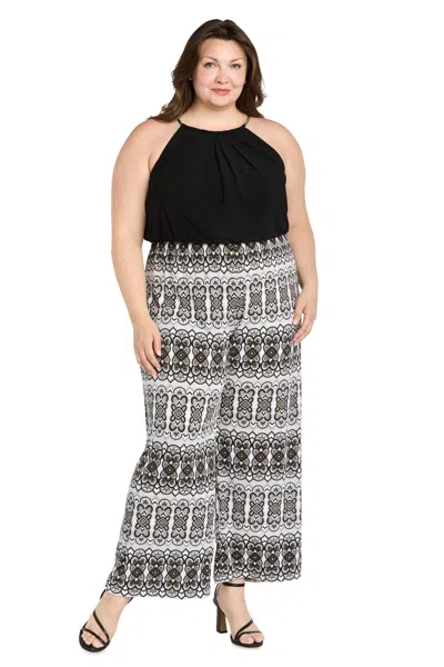 R & M Richards 3555w Long Formal Printed Plus Size Jumpsuit In Black