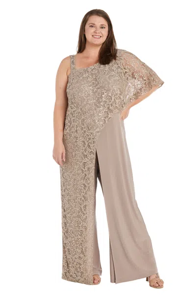 R & M Richards 3556w Long Plus Size Sequin Formal Jumpsuit In Neutral