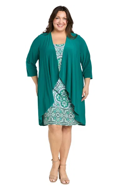 R & M Richards 3567w Plus Size Short Printed Cocktail Dress In Green