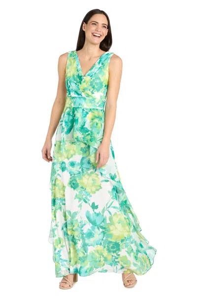 R & M Richards 3571 Long Formal Printed Ruffle Maxi Dress In Multi