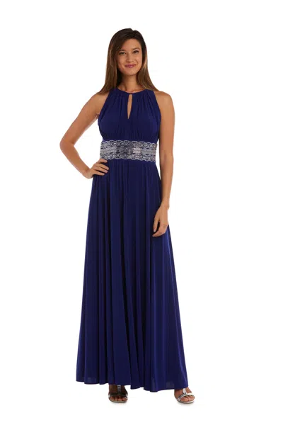 R & M Richards 3578 Long Formal Halter Evening Dress In Blue