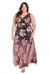 R & M Richards 3596w Plus Size Long Floral Metallic Ombre  Formal Dress In Multi