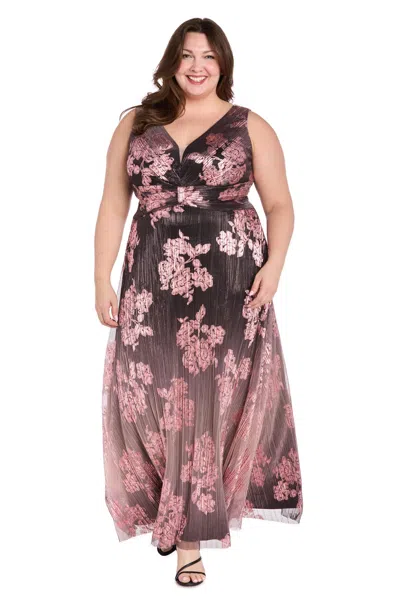 R & M Richards 3596w Plus Size Long Floral Metallic Ombre  Formal Dress In Multi