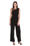 R & M Richards 3631 Long Formal Floral Sequin Jumpsuit In Black