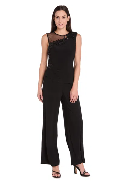 R & M Richards 3631 Long Formal Floral Sequin Jumpsuit In Black