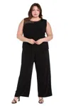 R & M Richards 3631w Plus Long Formal Floral Sequin Jumpsuit In Black
