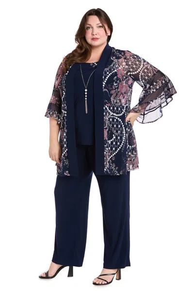 R & M Richards 3632w Plus Size Long Formal Mother Of The Bride Pant Suit In Blue