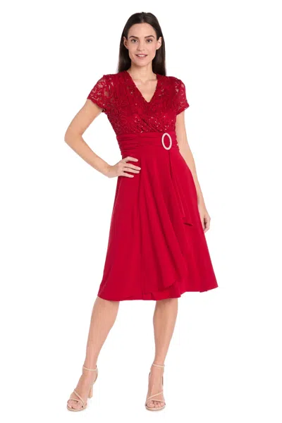 R & M Richards 3639 Short Mother Of The Bride Lace Cocktail Dress In Red