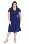 R & M Richards 3639w Short Cocktail Plus Size Lace Knee Length Dress In Blue