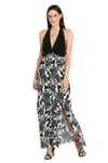 R & M Richards 3660 Long Slit Formal Floral Print Maxi Dress In Multi