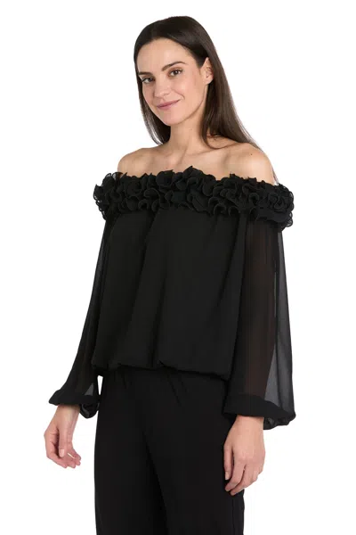 R & M Richards 3706 Ruffle Long Sleeve Top In Black