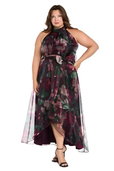 R & M Richards 3715w High Low Floral Print Formal Plus Size Dress In Purple