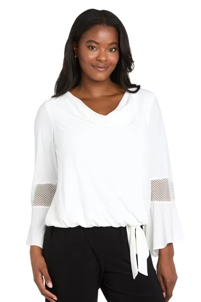 R & M Richards 3716 Long Ruffle Sleeve Top In White